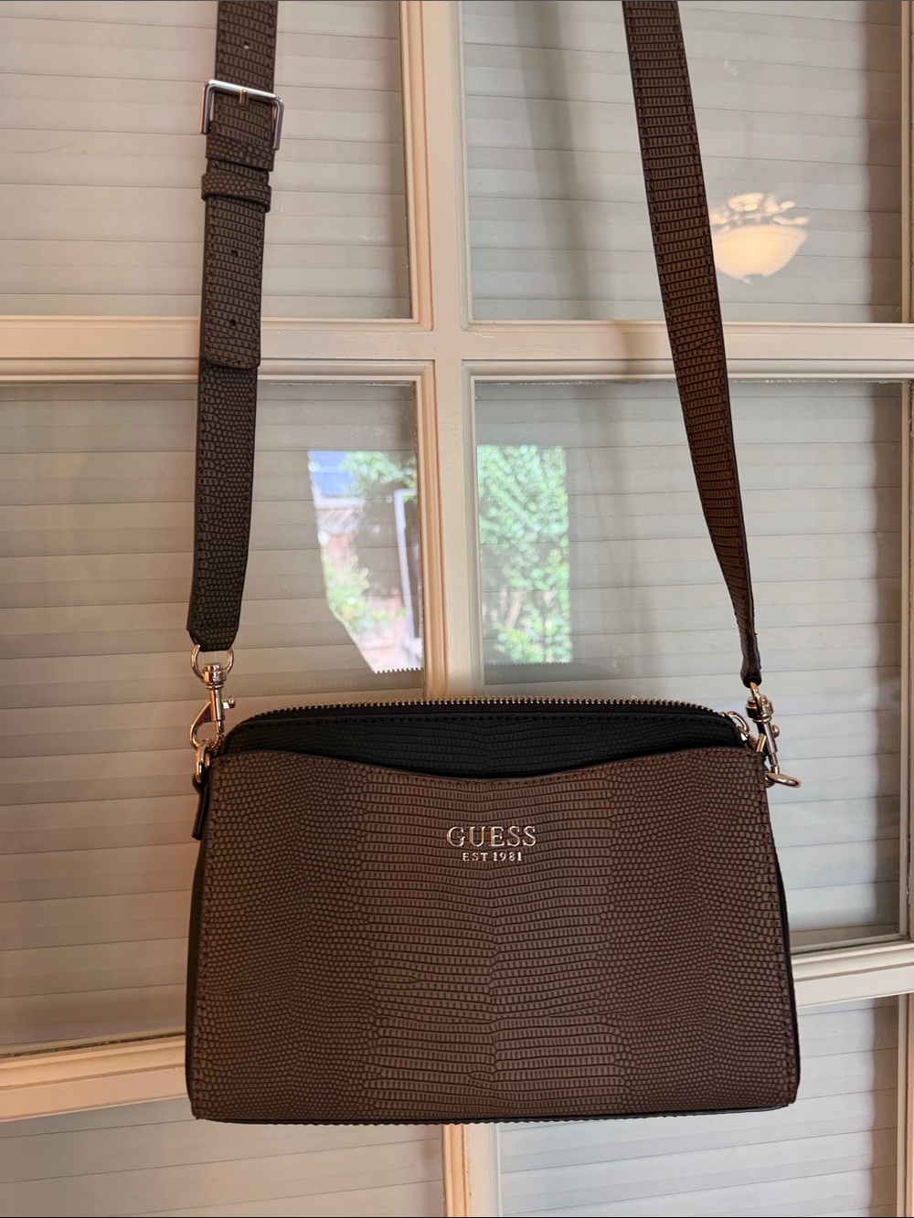 GUESS Brown Textured Crossbody with Silver Hardware